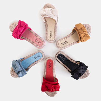 Papuci de damă fucsia cu fundă Foas - Încălțăminte