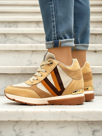 Sneakers Verona Maro Din Piele Ecologică Cu Toc Înalt
