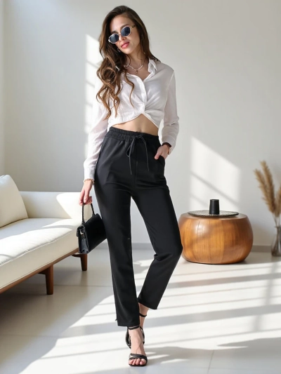 Royalfashion Pantaloni simpli pentru femei cu sireturi