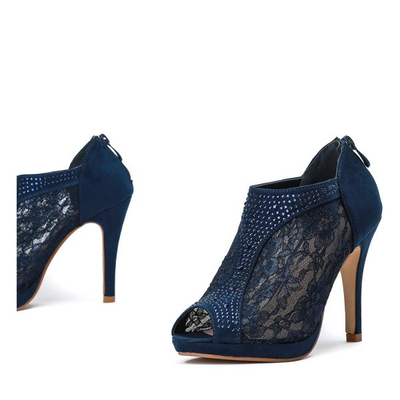 Granatowe botki na szpilce z odkrytym noskiem Sherley- Obuwie