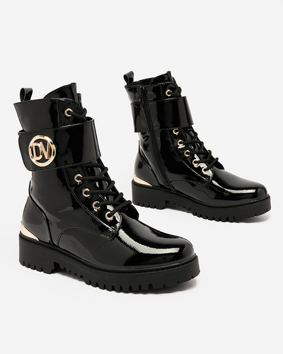 Royalfashion Cizme bagger lăcuite de damă în negru Simbeba