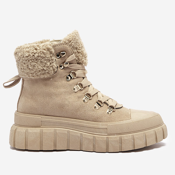 Cizme de damă din piele ecologică maro deschis cu piele de oaie Vetic - Încălțăminte