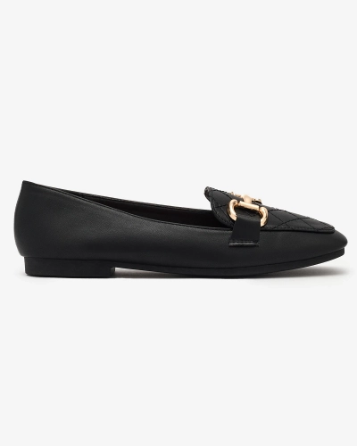 Royalfashion Mocasini matlasați negri pentru femei cu ornament auriu Wetifa