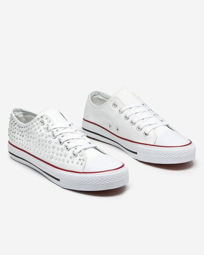 OUTLET Tenisi dama cu zirconiu cubic colorat in alb Amanda - Incaltaminte