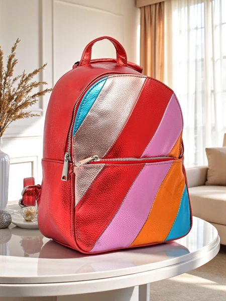 Royalfashion Rucsac de damă din piele ecologică cu dungi Metalic Stripes