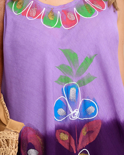 Rochie pelerina mov de plajă pentru femei cu model floral - Îmbrăcăminte