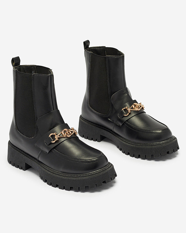 OUTLET Cizme din piele ecologică pentru femei, izolate, negre, cu ornament Fera - Încălțăminte