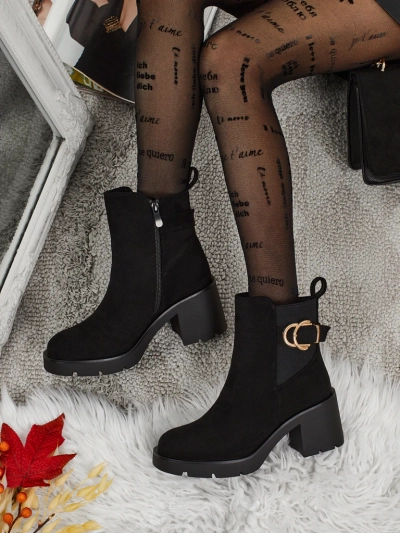 Botine de damă Solenya din piele ecologică intoarsă cu toc gros