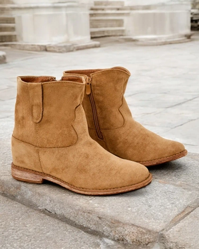 Cizme maro de glezna Royalfashion cu stil cowboy pe talpa acoperita Patorias