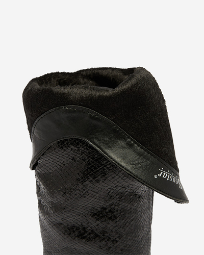 Ghete de dama negre cu toc cu relief Elivea- Incaltaminte