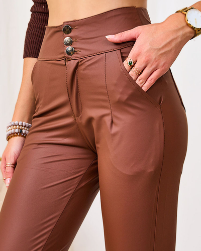 Royalfashion Pantaloni trening pentru femei maro cu nasturi aurii