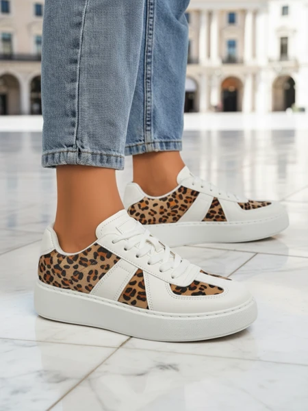 Sneakers Damski Calista Leopardia - Blanku Kuero Eko Tela Primavera 4cm