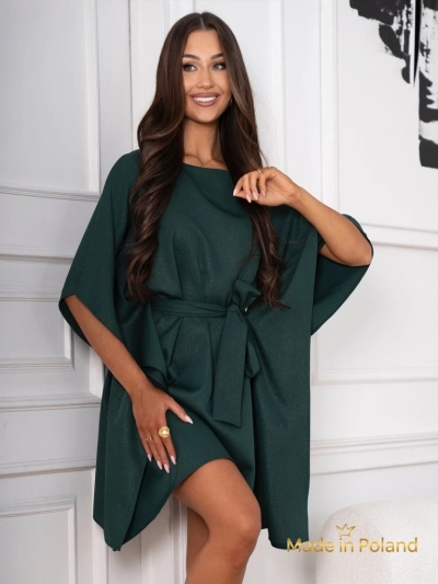 Rochie Serena Verde cu Curea și Mâneci Kimono - Eleganță și Confort