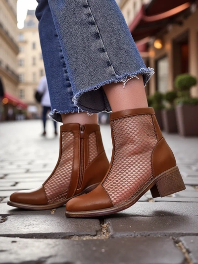 Botine perforate pentru femei Royalfashion cu toc jos Rowices