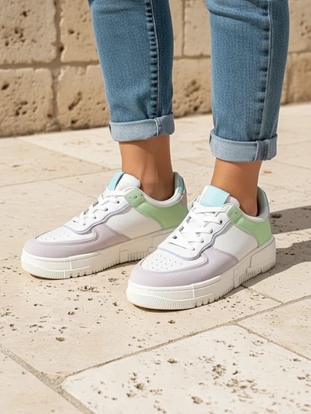 Sneakers damă Lycaste bej din piele ecologică cu talpă plată