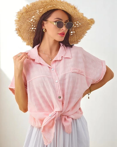 Cămașă din bumbac pentru femei Royalfashion cu embossing și mâneci scurte