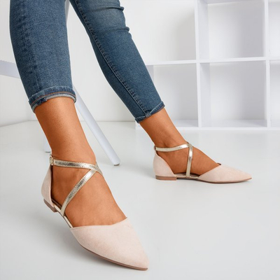Balerini dama bej cu toc plat Vosia - Încălțăminte