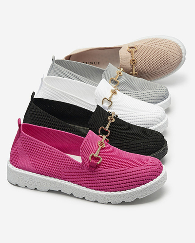 Adidași slip on de damă fucsia cu ornament auriu Enelida - Încălțăminte