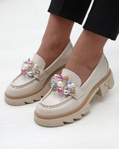 Mocasini bej lăcuit pentru femei Geloppa- Footwear