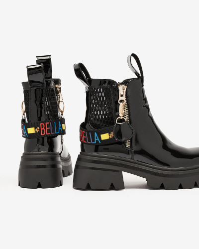 Royalfashion Cizme lăcuite de damă în negru Refaset