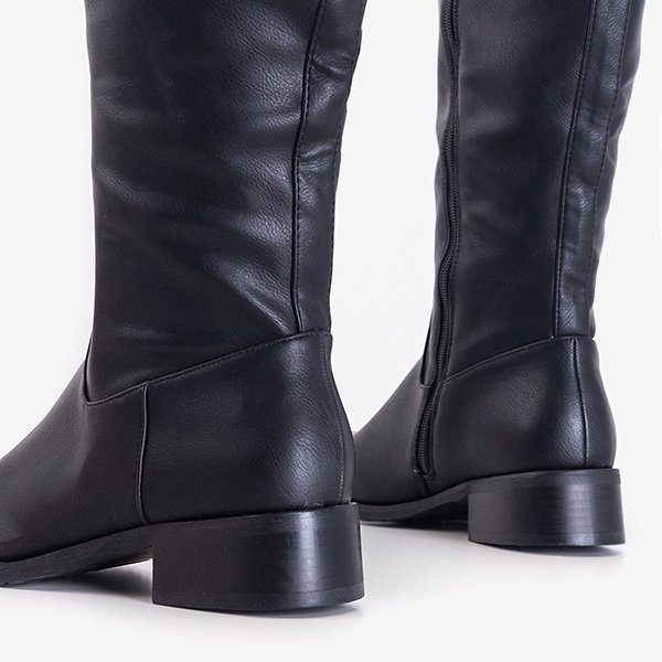 Cizme negre până la genunchi, cu toc plat de la Cavallina - Pantofi