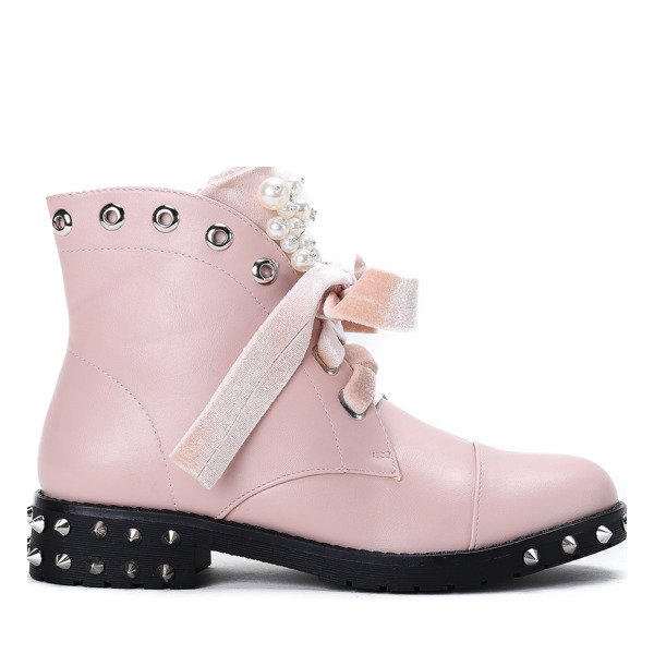 Różowe workery z perełkami i cyrkoniami Kim - Obuwie