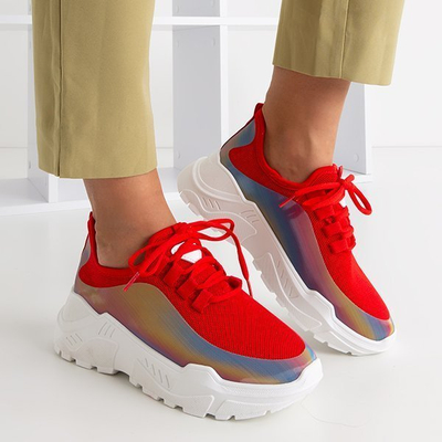 OUTLET Tenisi roșii de damă cu inserție multicoloră Isis - Încălțăminte