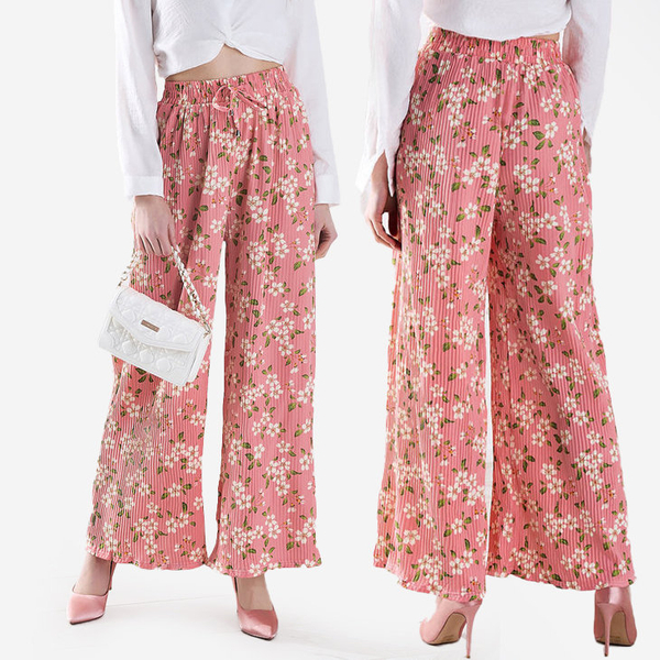 Pantaloni din țesătură florală roz pentru femei - Îmbrăcăminte