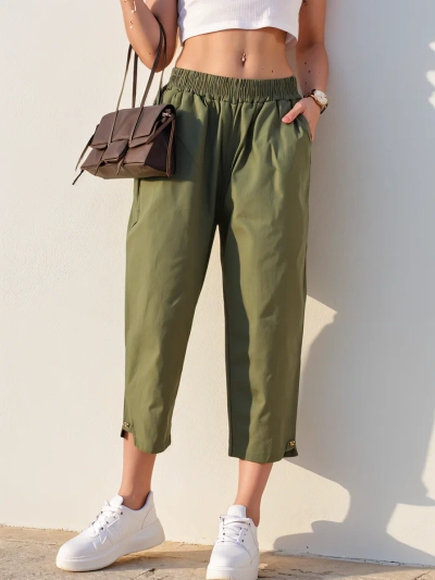 Royalfashion Pantaloni simpli din țesătură pentru femei 7/8