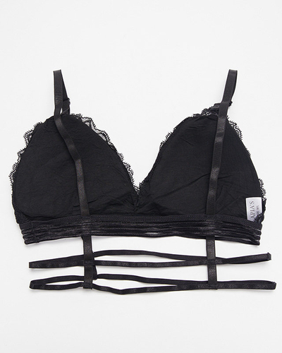 Sutien de dama negru cu dantela si dungi - Lenjerie intima