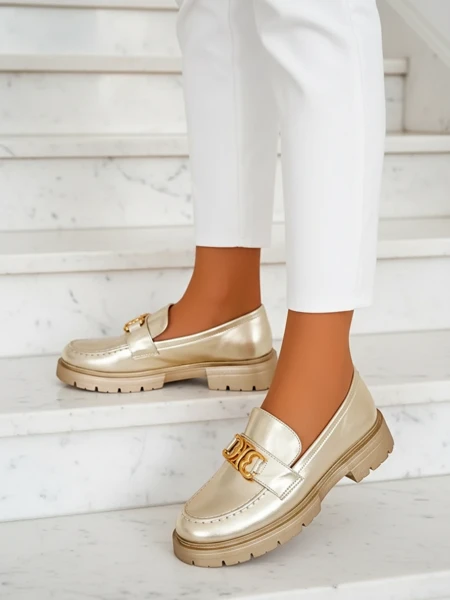 Mocasini Aurii Chloé Stil Elegant Dama