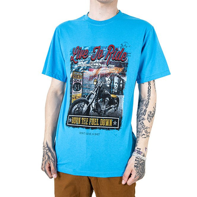 Tricou bărbătesc din bumbac, de culoare albastră, cu imprimeu - Îmbrăcăminte