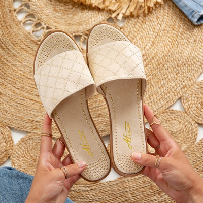 Beżowe klapki ze złotymi dżetami Billi - Obuwie