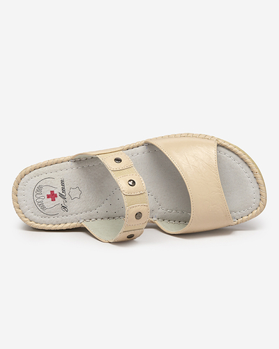 OUTLET Papuci dama bej din piele ecologica Skins - Incaltaminte