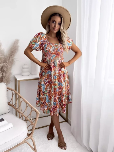 Rochie scurtă portocalie pentru femei cu umeri deschiși - Îmbrăcăminte