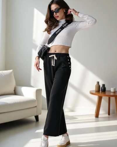 Pantaloni largi de trening pentru femei Royalfashion cu strasuri