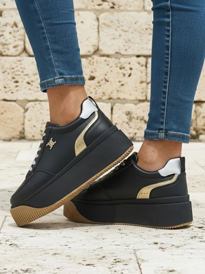 Sneakers damă Hypatia Nero din piele ecologică cu platformă de 5 cm