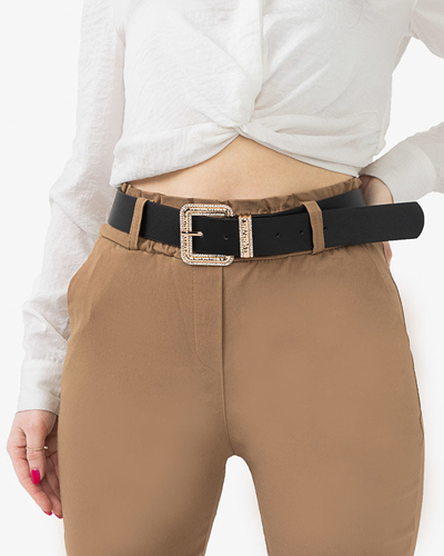 Cureaua neagra de dama cu catarama aurie cu zirconiu cubic - Accesorii