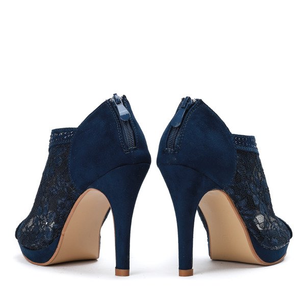 Granatowe botki na szpilce z odkrytym noskiem Sherley- Obuwie