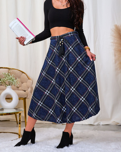 Royalfashion Fustă lungă pentru femei, gri și roșie, în carouri