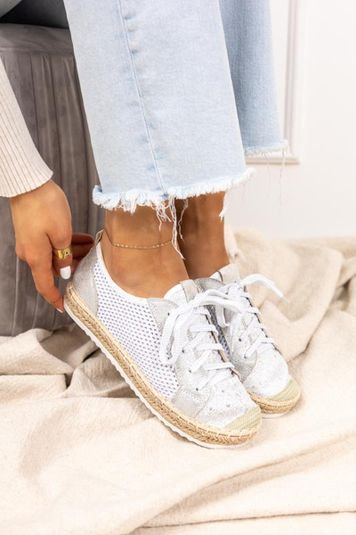 Tenisi albi Akoio ajurati cu sclipici - Pantofi