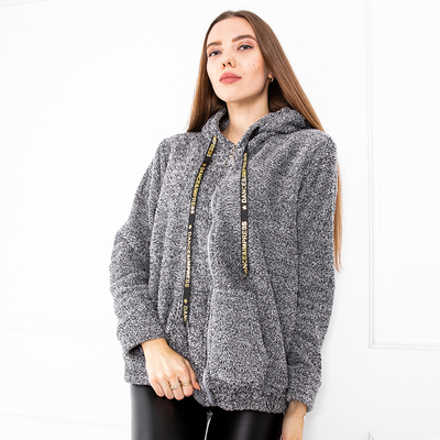 Hanorac cu glugă de pluș negru și gri pentru damă - Îmbrăcăminte