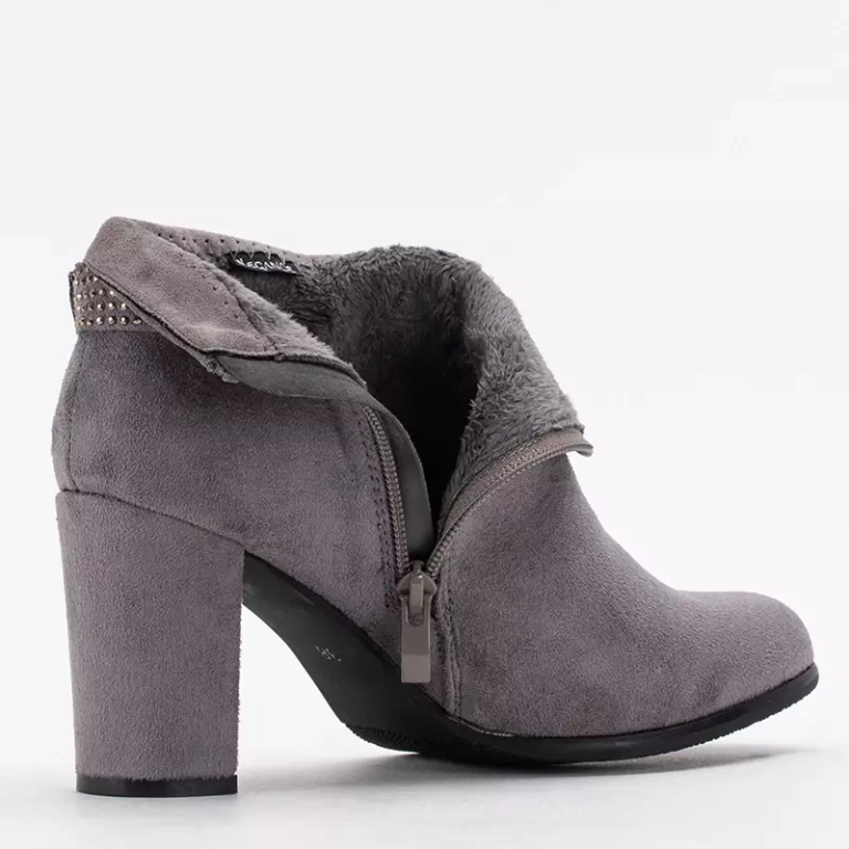 Ghete de dama gri din piele intoarsa cu zirconii cubi Agari - Incaltaminte