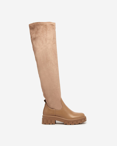 Royalfashion Cizme peste genunchi maro deschis pentru femei cu șiretlic Retamon