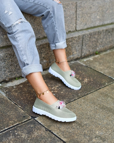 Royalfashion Mocasini din stofă kaki pentru femei cu cristale Fezens
