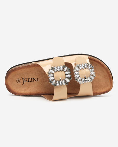 OUTLET Papuci dama bej cu agrafe decorate Olimika - Incaltaminte