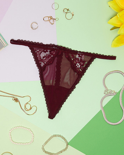 Chiloți tanga damă maro din dantelă - Lenjerie intimă