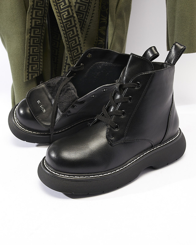 Cizme negre de damă din piele ecologică cu talpă solidă Getys - Încălțăminte