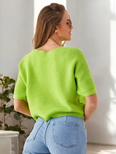 Royalfashion Pulover scurt din bumbac pentru femei cu fluturi
