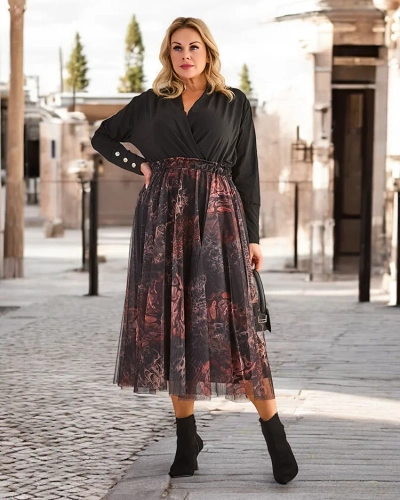 Fusta midi cu două straturi pentru femei de la Royalfashion